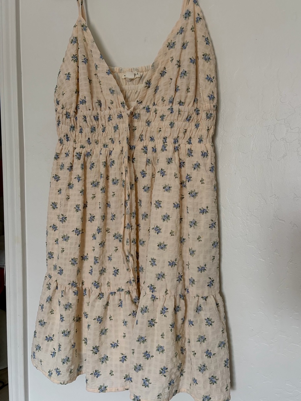 Aeropostale Cream Smocked Top with Floral Trim